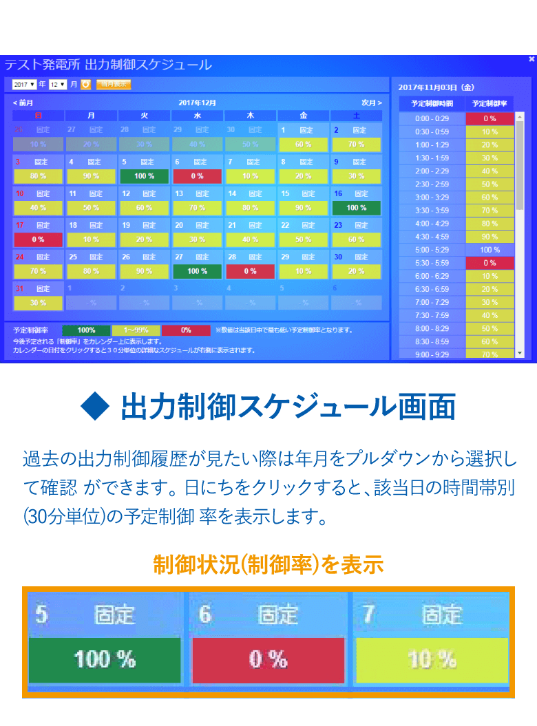 出力制御スケジュール画面